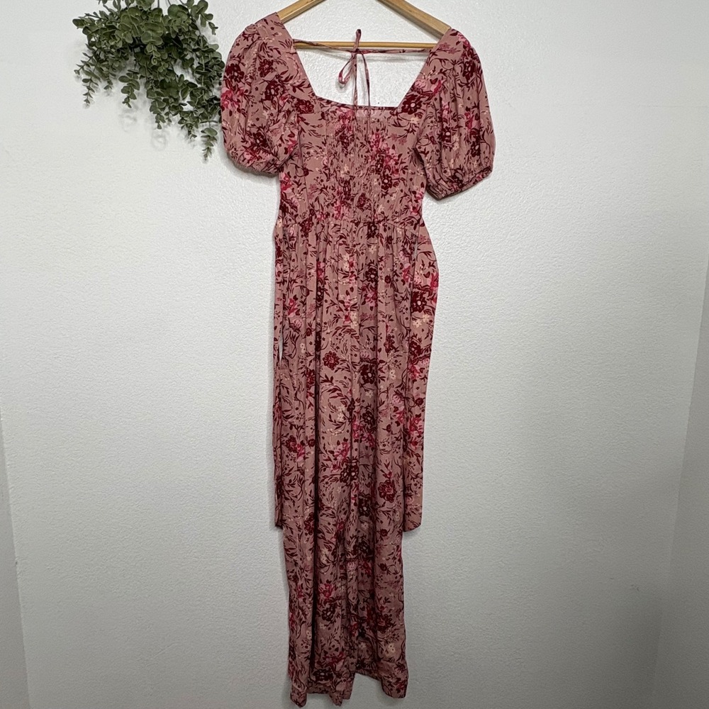 B.O.G Collective Floral Wide Leg Jumpsuit Pink Smocked Puff Sleeve XS - Picture 2 of 9